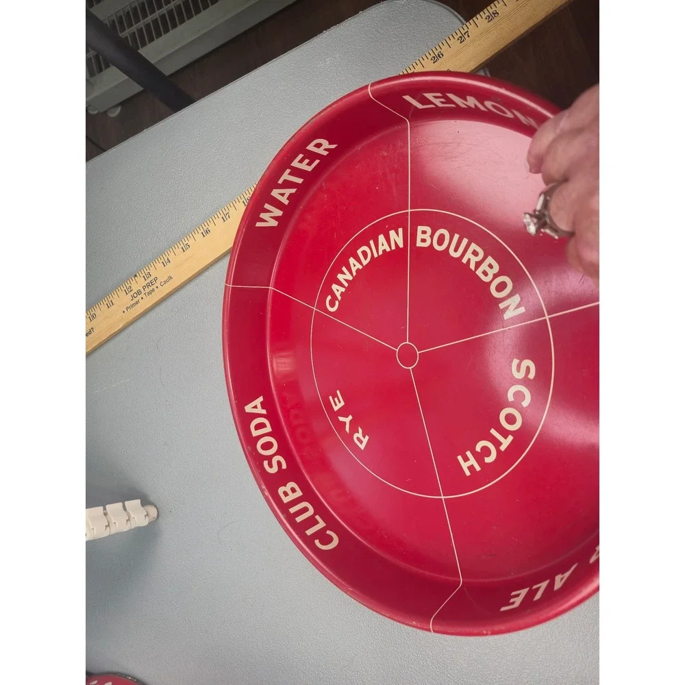 Vintage Guide-Rite Trays Inc Red Metal Bar Serving Tray Drink Mixer Guide 12in